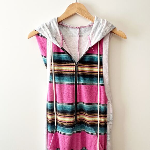 Striped Terrycloth Jumpsuit Hoodie Racerback Size Small - Picture 4 of 4